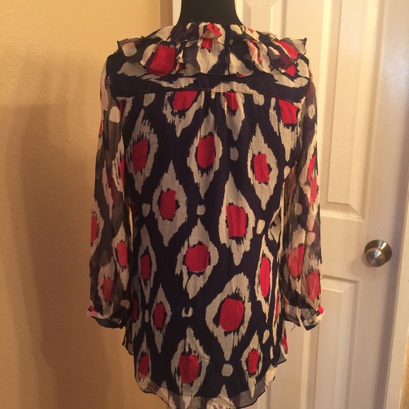 DVF Blue,red and off white ruffle layered top - Picture 7 of 8